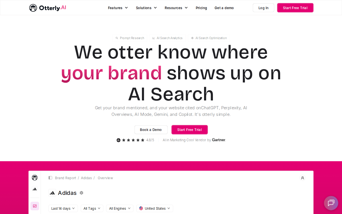 Otterly.AI homepage, captured 28 September 2026: “We otter know where your brand shows up on AI Search”